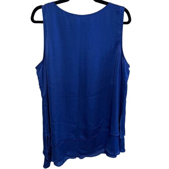 Soft Surroundings- Cally Crinkle Tank Royal Blue Asymmetrical Hem, Size Large - Picture 6 of 11